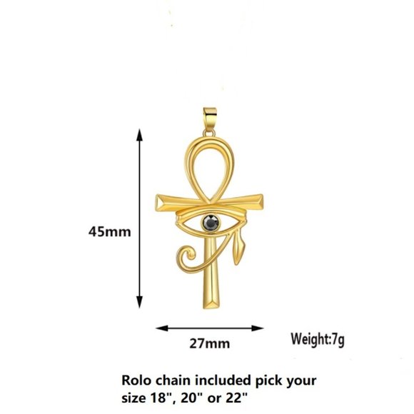 Gold Egyptian Ankh Cross with Eye of Ra Necklace - Picture 3 of 4